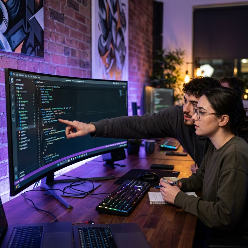 PrimeSoul software developers analyzing TypeScript React code